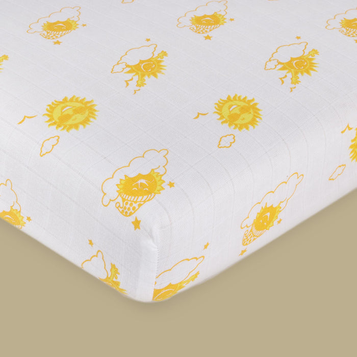 Kaarpas Premium Organic Cotton Muslin Fitted Cot Crib Sheet with SkyTheme of Sun (Size : 120x60 CM)