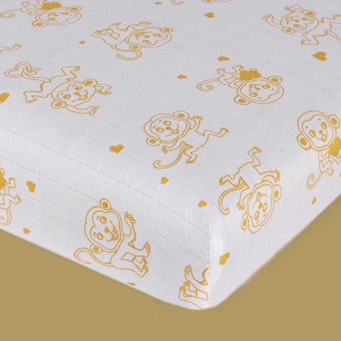 Kaarpas Premium Organic Cotton Muslin Fitted Cot Crib Sheet with Animal Theme of Monkey (Size : 120x60 CM)