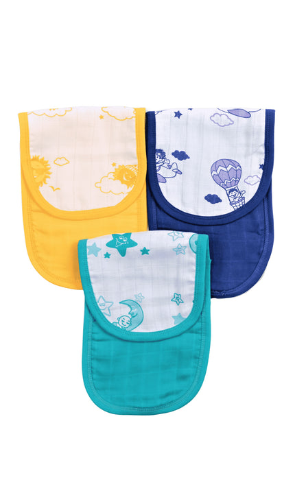 Kaarpas Premium Organic Cotton Muslin Baby Burp/Wash Cloth with Sky Theme,  Pack Of 3