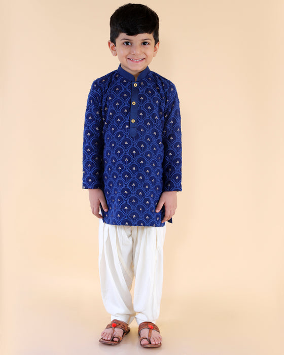 Blue Chikankari Kurta With Patiala | Ethnic Wear For Boys
