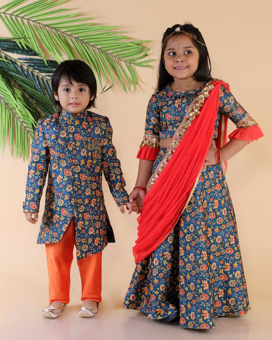Floral Top And Ghaghra With Duppatta