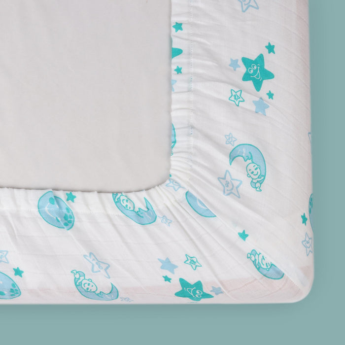 Kaarpas Premium Organic Cotton Muslin Fitted Cot Crib Sheet with SkyTheme of Moon & Earth (Size : 120x60 CM)