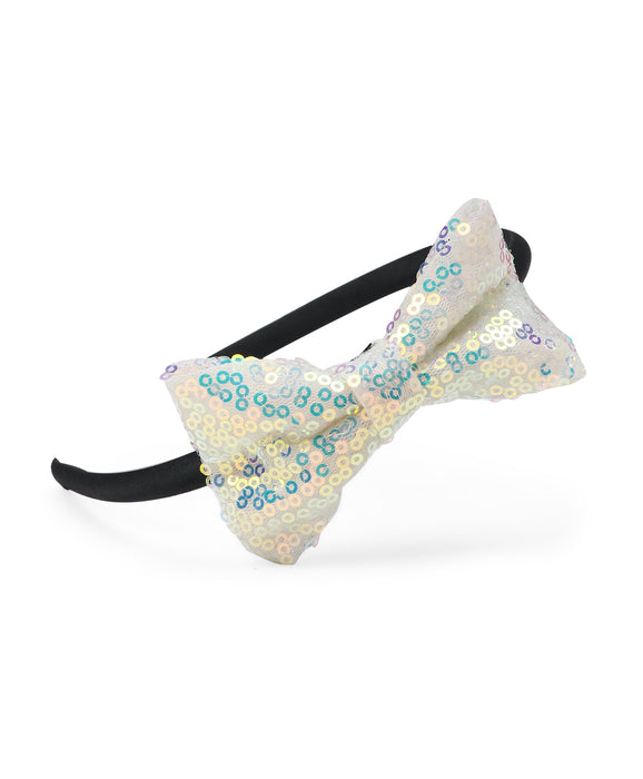 Sequinned Bow Hair Band- White