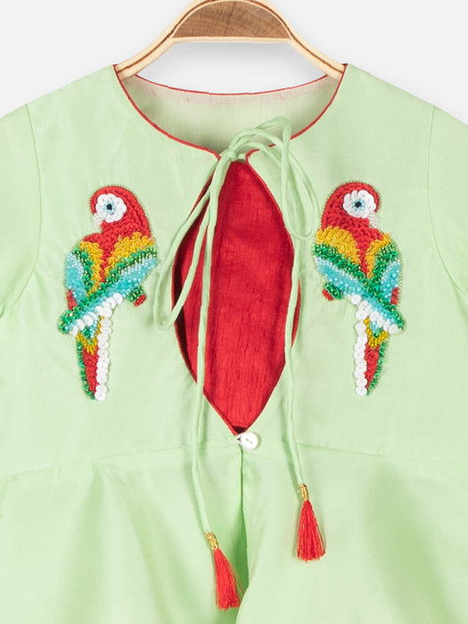 Parrot Dhoti Set with peplum Jacket