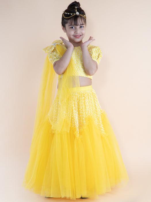 Yellow Embroidered Top And Ghaghra With Dupatta