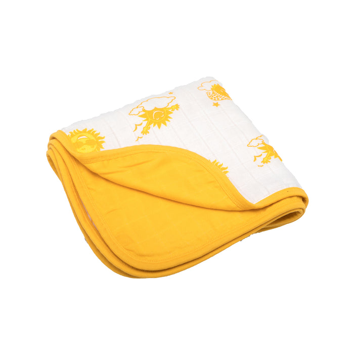 Kaarpas Premium Organic Cotton Muslin 3 Layered Quilt Blanket with Sky Theme of Sun, (Large : 120x120 CM)