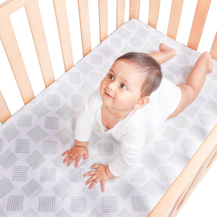 Kaarpas Premium Organic Cotton Muslin Fitted Cot Crib Sheet with Charming Patterns of Lines (Size : 132x68 CM)