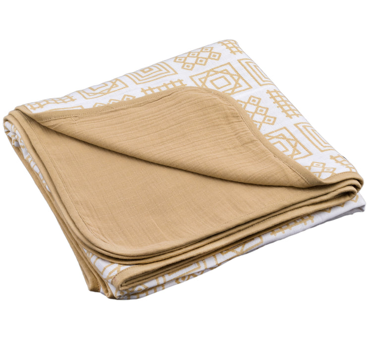 Kaarpas Premium Organic Cotton Muslin 3 Layered Quilt Blanket with Charming Patterns of Squares, (Large : 120x120 CM)
