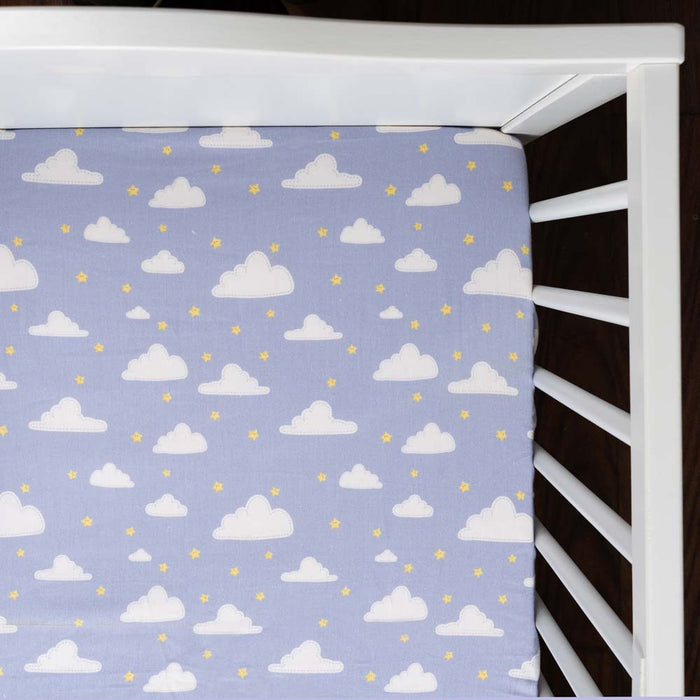 Organic Fitted Cot Sheet- Clouds