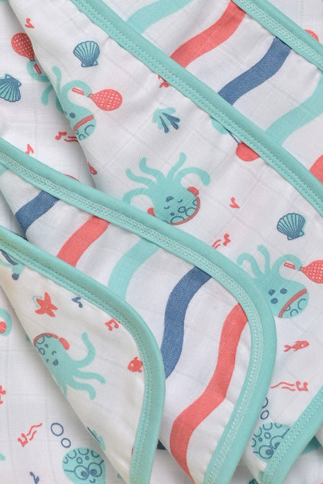 Kaarpas Premium Organic Cotton Muslin 3 Layered Quilt Baby Blanket With Aqua Theme Of Octopus, Turquoise (Size : 120cm X 120cm )