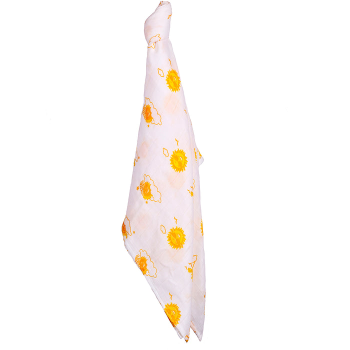 Kaarpas Premium Organic Cotton Muslin Baby Wrap Swaddle with Sky Theme of Sun, (Large 120x120 CM)