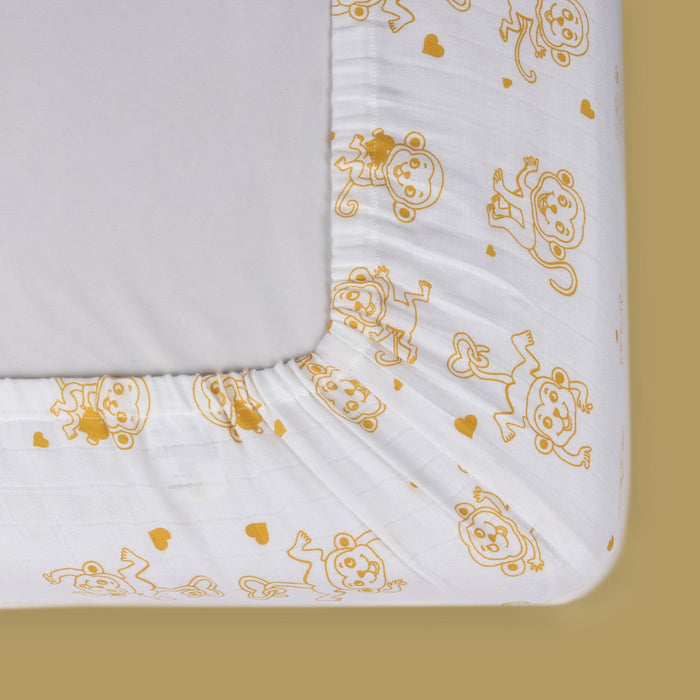 Kaarpas Premium Organic Cotton Muslin Fitted Cot Crib Sheet with Animal Theme of Monkey (Size : 120x60 CM)