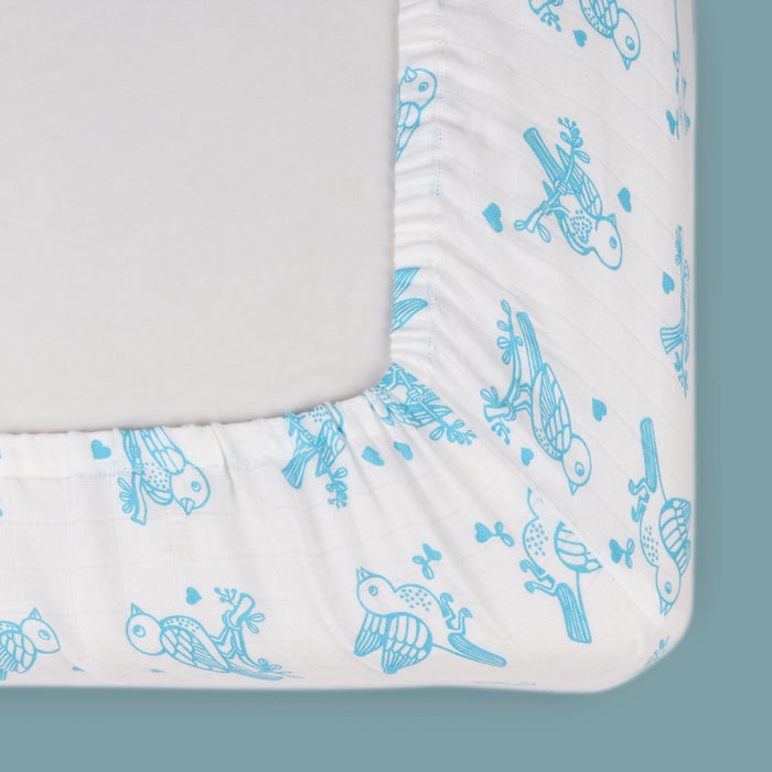 Kaarpas Premium Organic Cotton Muslin Fitted Cot Crib Sheet with Animal Theme of Sparrow (Size : 120x60 CM)