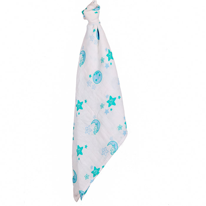 Kaarpas Premium Organic Cotton Muslin Baby Wrap Swaddle with Sky Theme of Moon & Earth, (Large 120x120 CM)