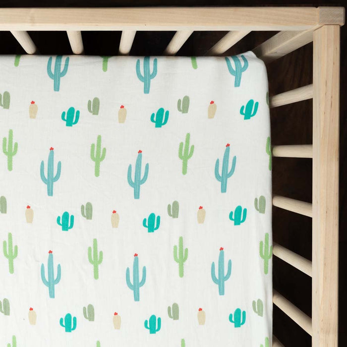 Organic Fitted Cot Sheet- Cactus