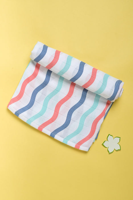 Kaarpas Premium Organic Muslin Baby Wrap Swaddle With Aqua Theme Of Waves, Multicolor (Size : 120cm X 120cm )