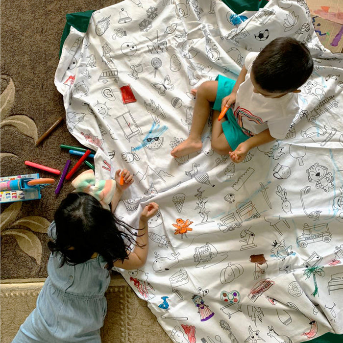 Spotted Bedsheet - Colourable, Washable, Re-Usable With 6 Games
