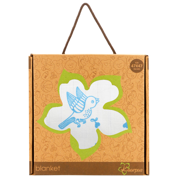 Kaarpas Premium Organic Cotton Muslin 3 Layered Quilt Blanket with Animal Theme of Sprarrow, (Large : 120x120 CM)
