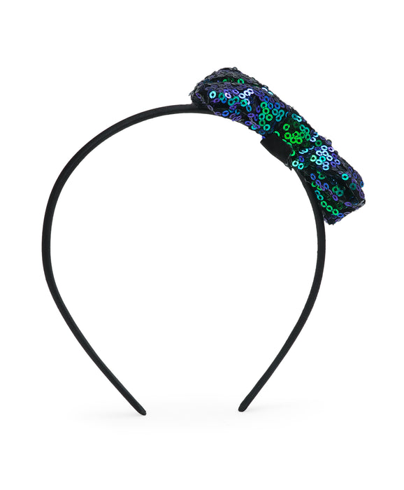 Sequinned Bow Hair Band- Peacock