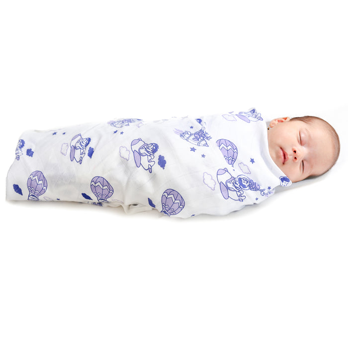 Kaarpas premium Organic Cotton Muslin Baby Wrap Swaddle With Sky Theme of Sun and Parachute, Pack of 2, (Large 120x120 CM)