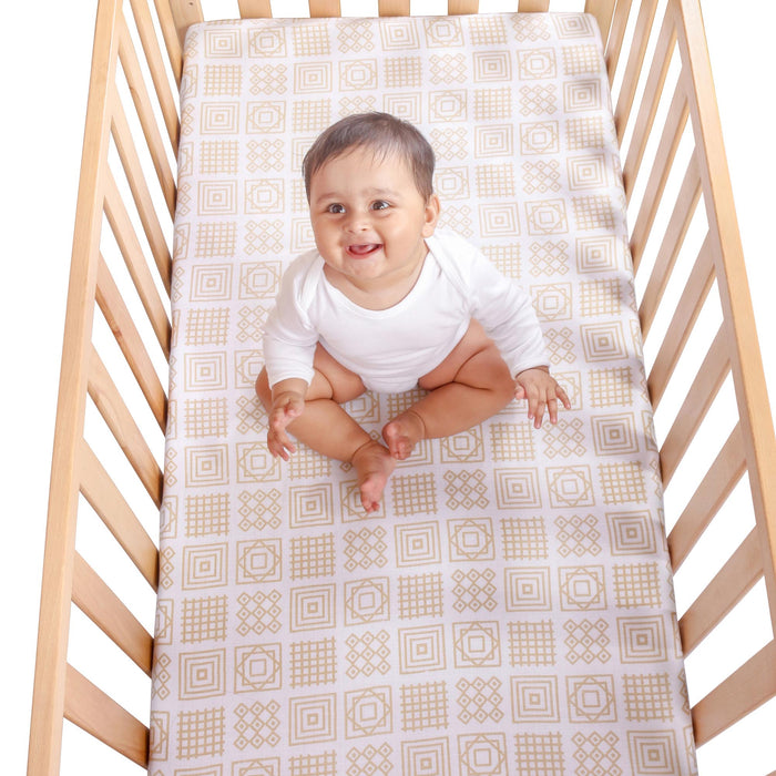 Kaarpas Premium Organic Cotton Muslin Fitted Cot Crib Sheet with Charming Patterns of Squares (Size : 132x68 CM)