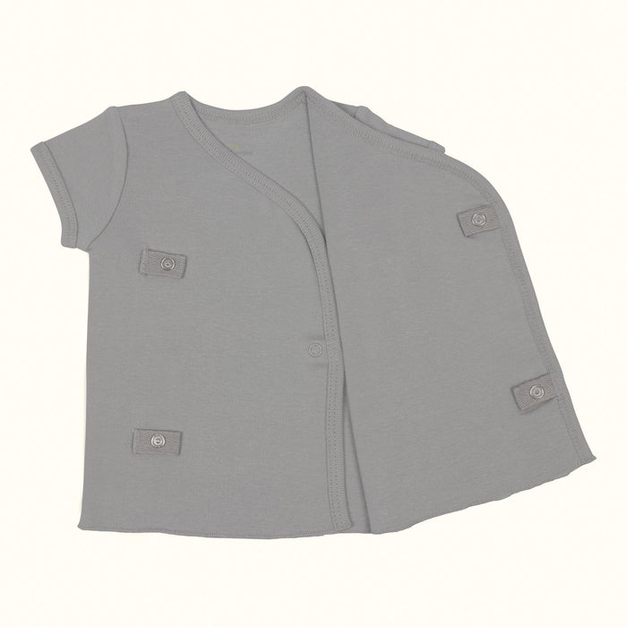 Kaarpas Premium Organic Cotton Front open Side snap Half | Short sleeves T-Shirt | Jhabla, Grey