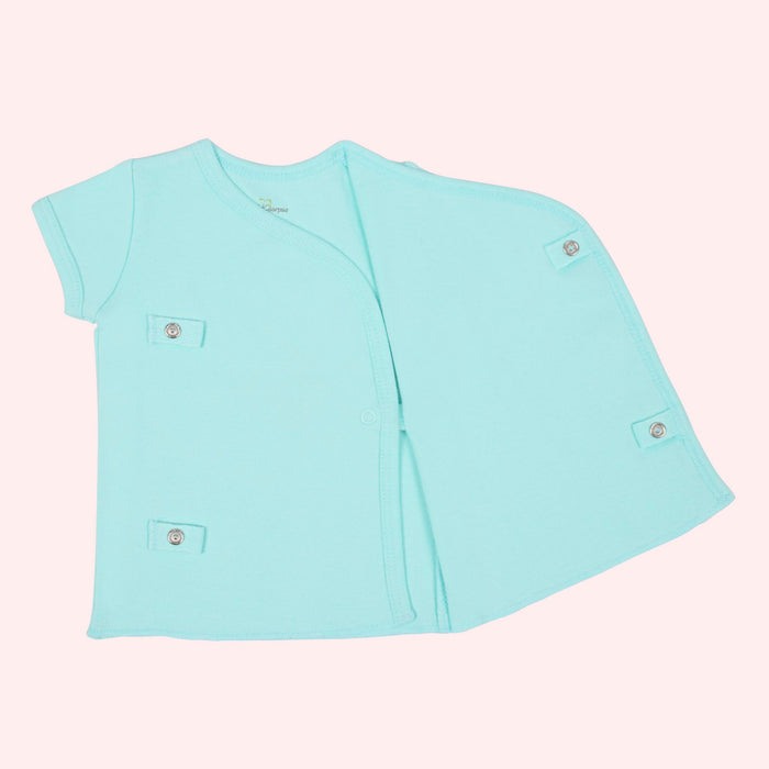 Kaarpas Premium Organic Cotton Front open Side snap Half | Short sleeves T-Shirt | Jhabla, Turquoise