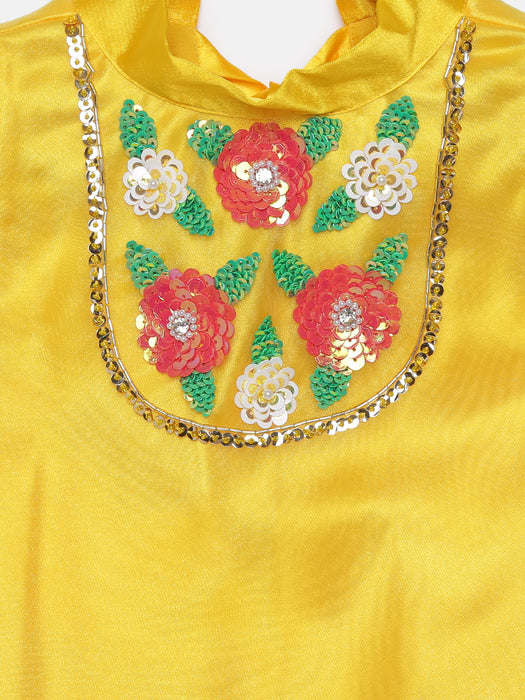 A line yellow orgenza Kurta with pink Dhoti