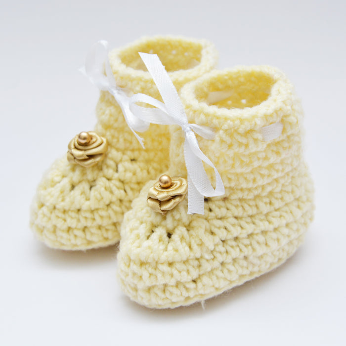 Crochet Baby Booties Woolen Booties-Cream-2