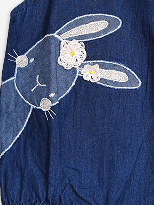 Keebee Organic Cotton Bunny Embroidered Denim Romper
