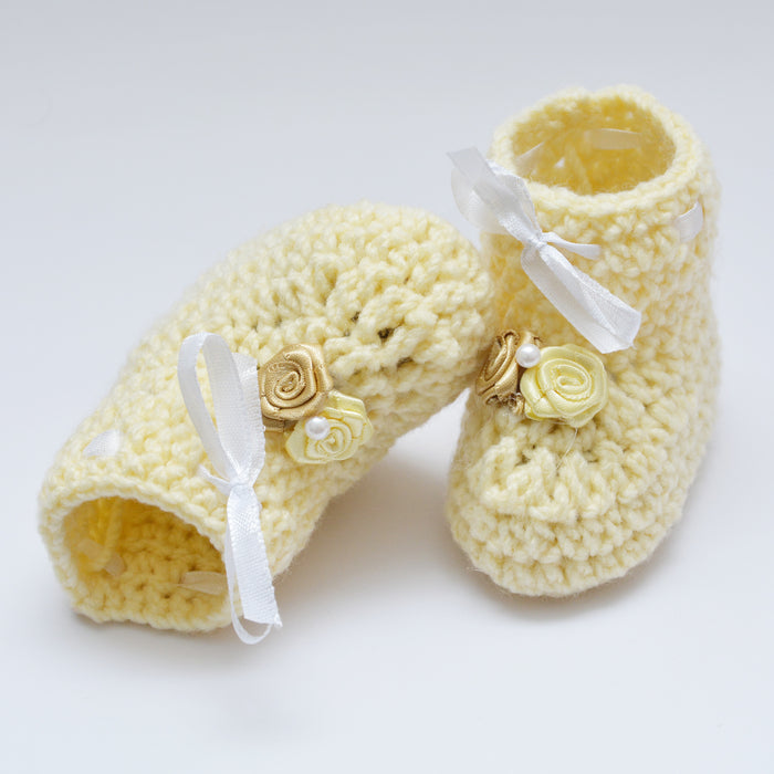 Crochet Baby Booties Woolen Booties-Cream-3