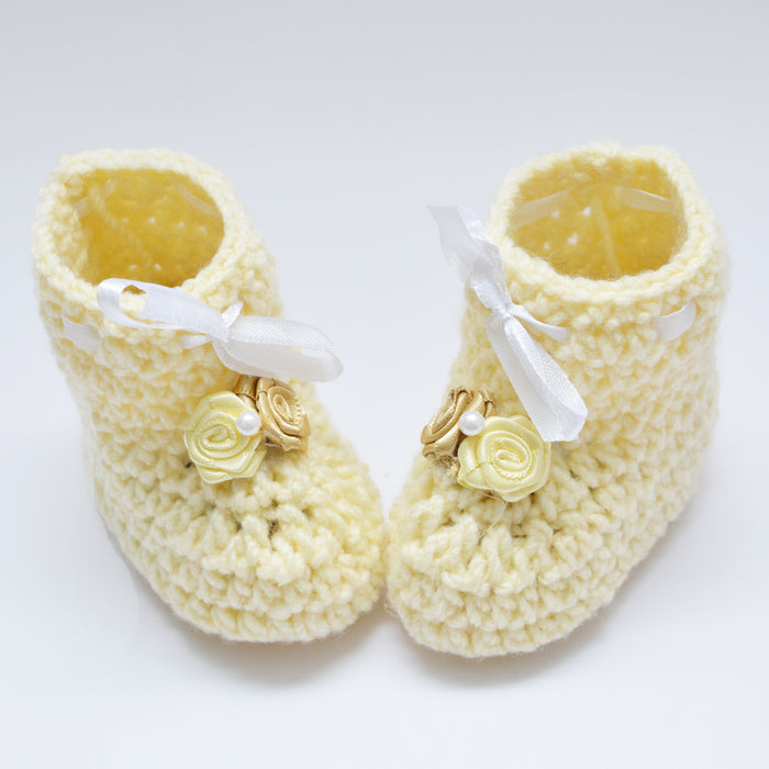 Crochet Baby Booties Woolen Booties-Cream-3