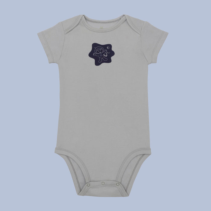 Kaarpas Organic Cotton Baby 2-Piece Astronauts and Spaceship print Onesie/Bodysuit Pant Set - (Grey & Blue)