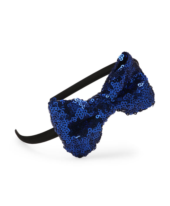 Sequinned Bow Hair Band- Dark Blue