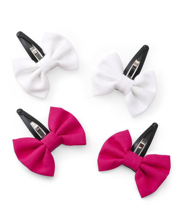 Bow Hair Clip Set - White & Pink