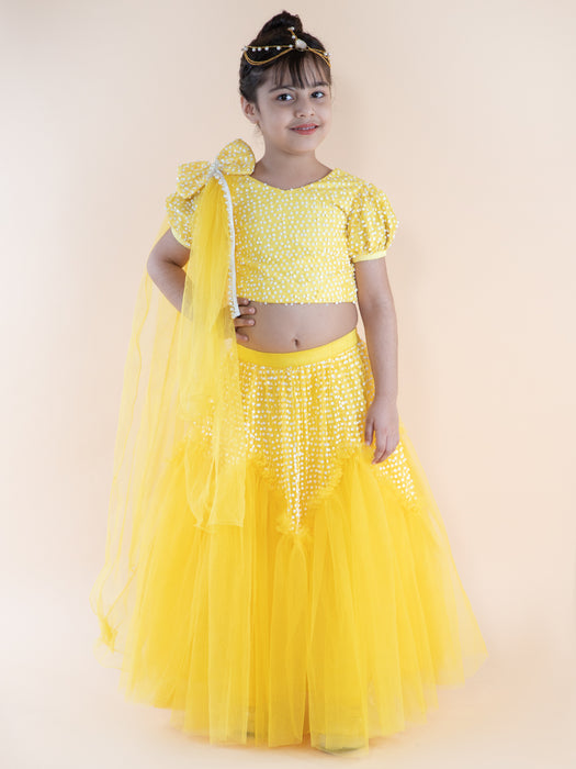Yellow Embroidered Top And Ghaghra With Dupatta