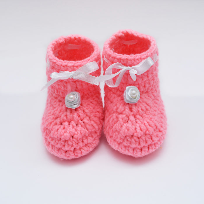 Crochet Baby Booties Woolen Booties-Baby Pink-2