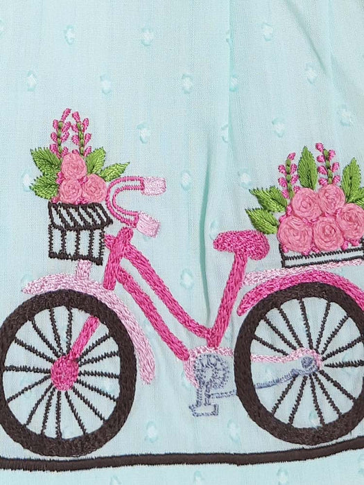 Keebee Organic Cotton Embroidered Girls Green Lilly Dress - Bicycle
