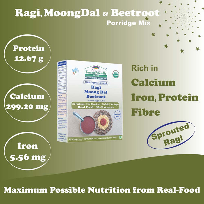 Sprouted Ragi, Moong Dal, Beetroot Porridge Mix