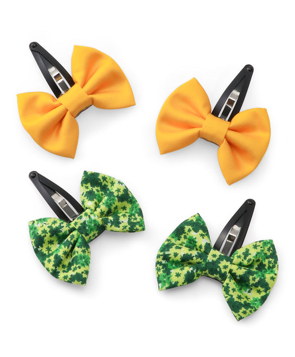 Bow Hair Clip Set - Green & Yellow