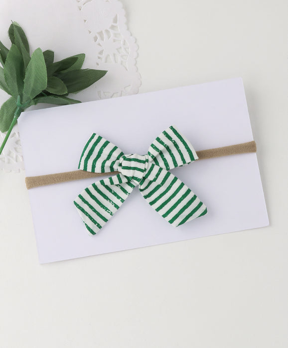 Striped Tiny Knot Bow Headband - Green