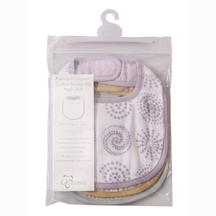 Kaarpas Premium Organic Cotton Muslin Baby Bib with Charming Pattern Theme, Pack Of 3, (Large)