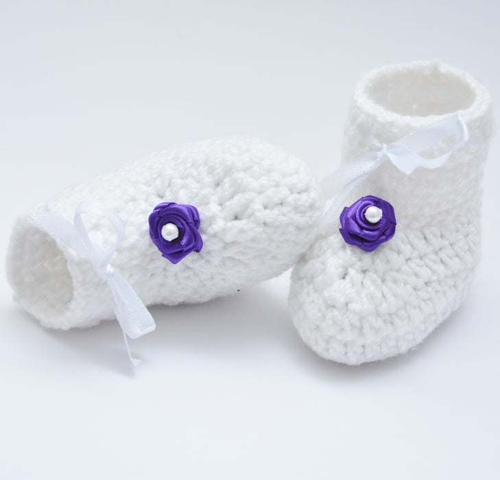 Crochet Baby Booties Woolen Booties-White-2