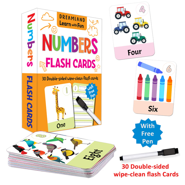 Flash Cards Numbers  - 30 Double Sided Wipe Clean Flash Cards for Kids (With Free Pen)