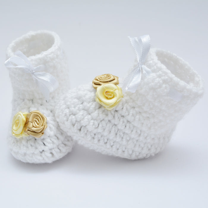 Crochet Baby Booties Woolen Booties-White-3