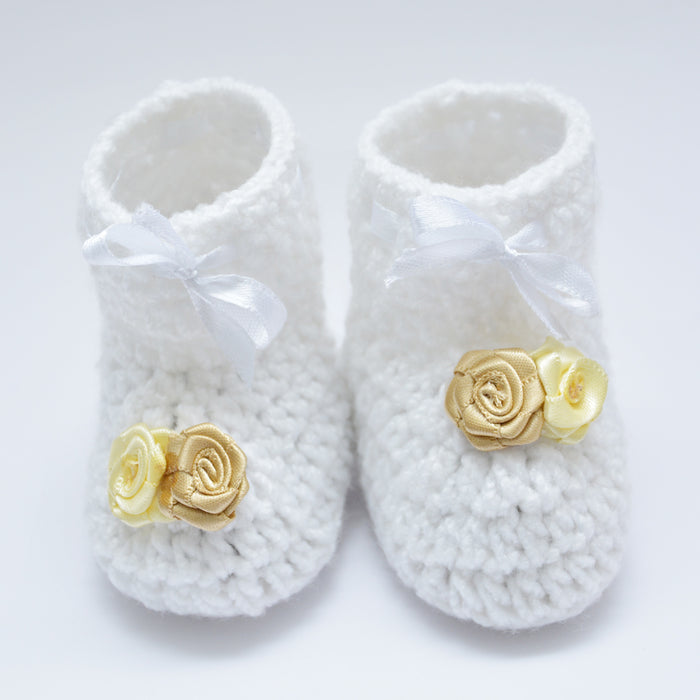 Crochet Baby Booties Woolen Booties-White-3