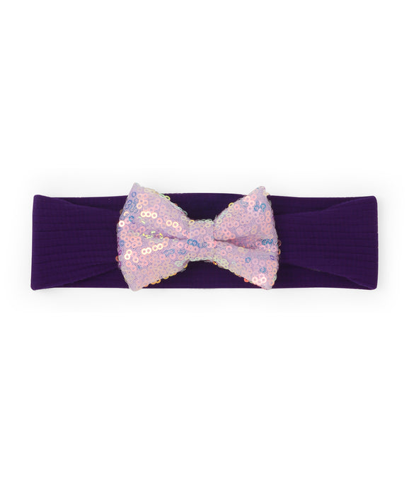 Big Sequinned Bow Headband - Lavender