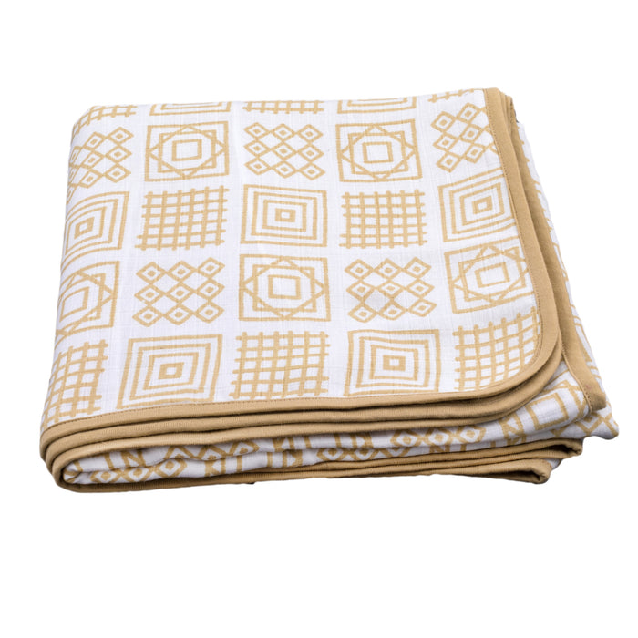Kaarpas Premium Organic Cotton Muslin 3 Layered Quilt Blanket with Charming Patterns of Squares, (Large : 120x120 CM)