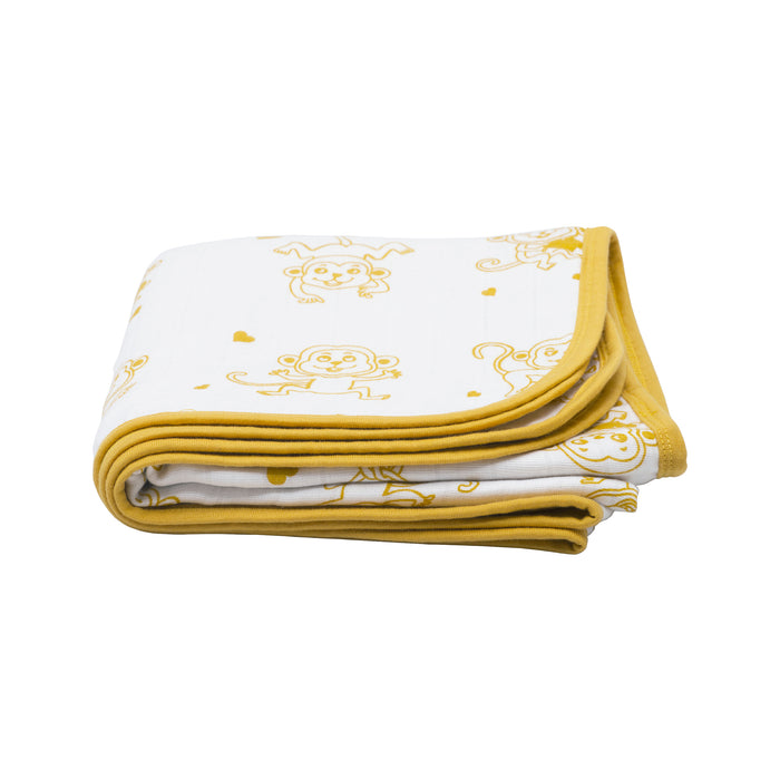 Kaarpas Premium Organic Cotton Muslin 3 Layered Quilt Blanket with Animal Theme of Monkey, (Large : 120x120 CM)