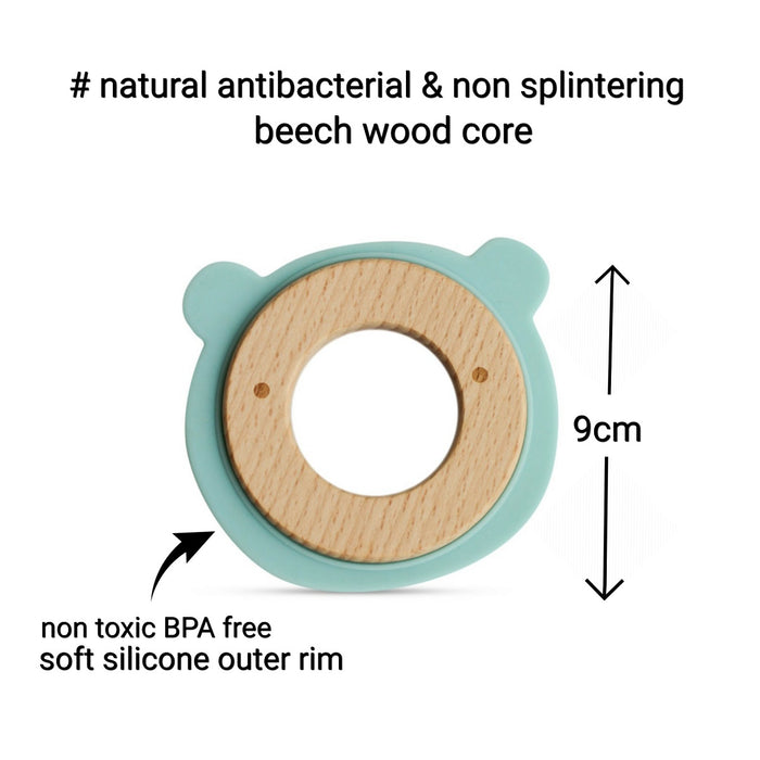 Little Rawr Wood + Silicone Disc Teether- BEAR